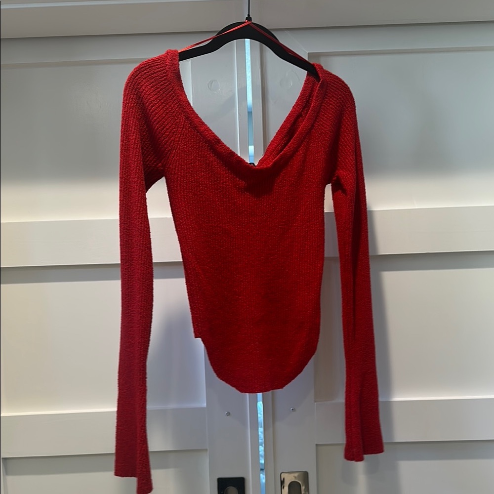 Red Off the Shoulder Sweater